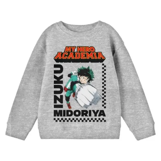 My Hero Academia Izuku Midoriya With Title Logo Youth Heather Gray Crew Neck Sweatshirt image {3}