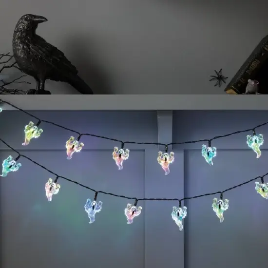 20ct LED Battery Operated Iridescent Ghost Halloween Indoor Outdoor Novelty String Lights Black/White - Hyde and EEK! Boutique&trade; image {1}