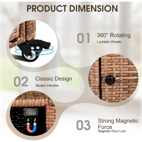 Wicker Outdoor Bar Cart with Storage and Wheels, Outdoor Bar Table Serving Cart Rattan Bar Cart with Glass Top and Shelf for Pool, Party image {5}