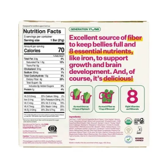 YUMI Organic Strawberry and Rhubarb Baby Snack Bars - 3.7oz/5ct image {1}