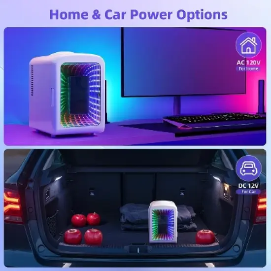 ZAFRO Mini Compact Refrigerator with Gaming Light, 4L Capacity/6 Cans Portable Mini Fridge, for Bedroom,Car,Office and Dorm, White image {5}