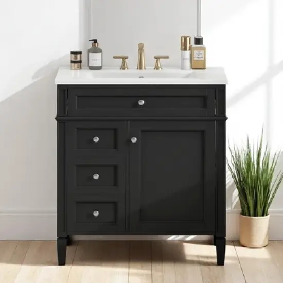 30" Bathroom Vanity with Sink &acirc;&acirc;&sbquo;?MDF and Solid Wood Cabinet, Roman Legs,Undermount Ceramic Sink,Freestanding Cabinet image {3}