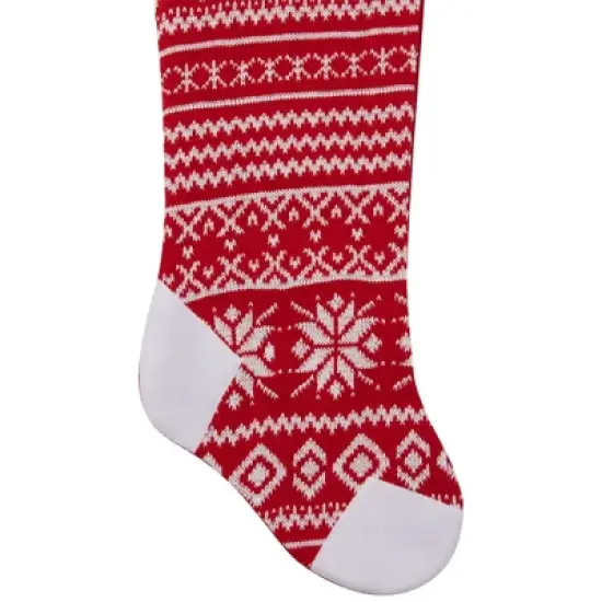 Northlight 21.5" Red and White Knitted Snowflake Christmas Stocking with Fleece Cuff image {3}
