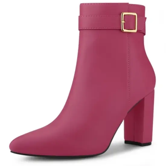 Allegra K Women's Pointed Toe Buckle Decor Heel Ankle Booties image {11}