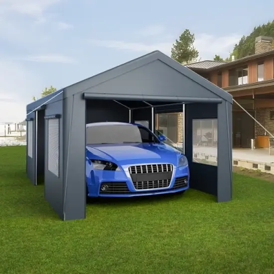 YARDSIGHT Heavy Duty Portable Carport Garage with Removable Sidewalls, Roll-up Doors & Windows for Car, SUV, Truck, Boat - Durable & Versatile image {9}