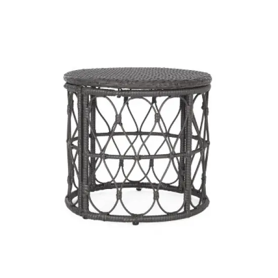 Bruce Outdoor Round Wicker Side Table Gray - Christopher Knight Home image {5}