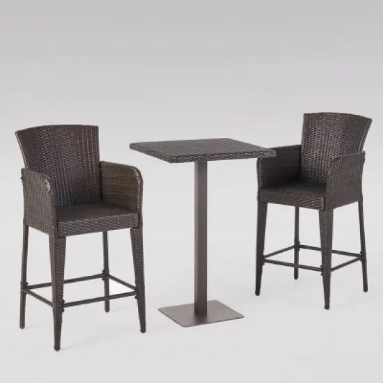 Leo 3pc Wicker Square Bar Set Multibrown - Christopher Knight Home image {1}