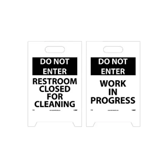 National Marker Floor Signs; Dbl Side Do Not Enter Restroom Closed For Cleaning Do Not Enter Work In image {1}