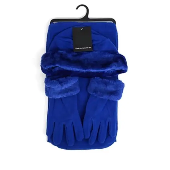 Women's Solid Fleece 3-Piece gloves scarf Hat Winter Set, 1 Pack Or 2 Pack image {5}