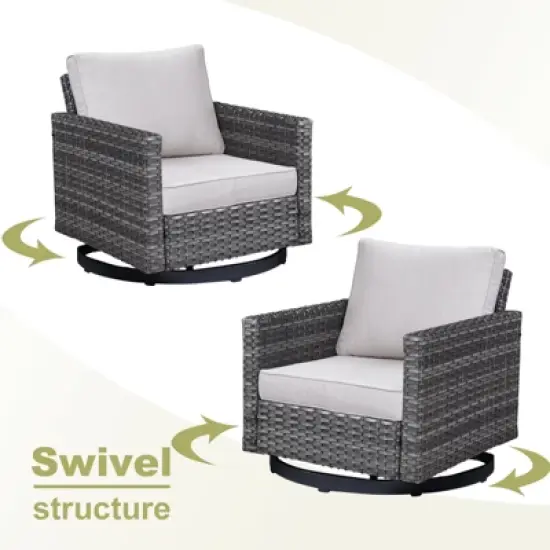 POCASSY L-Shaped Patio Sectional Sofa Set with Fire Pit Table, All Weather Gray Wicker Outdoor Furniture Set with Swivel Chair and Propane Fire Pit image {5}