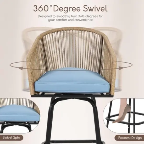 HOMEFUN 3pcs Outdoor Bar Set, 1 PC Patio Bar Table and 2 PCS Chairs Set image {3}