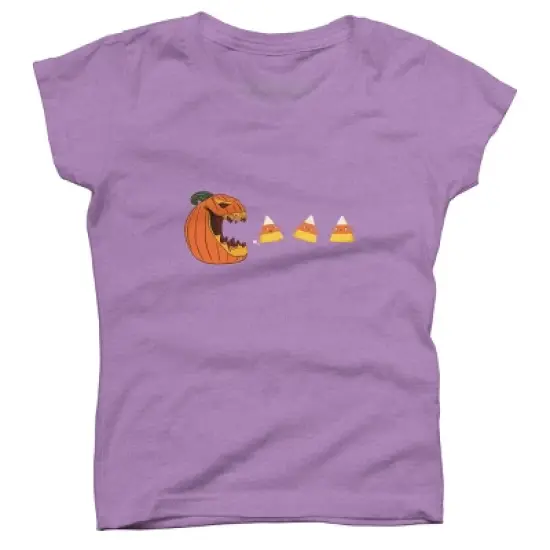 Girl's Design By Humans Halloween Gamer Pumpkin Eating Candy Corn By rawresh6 T-Shirt image {4}