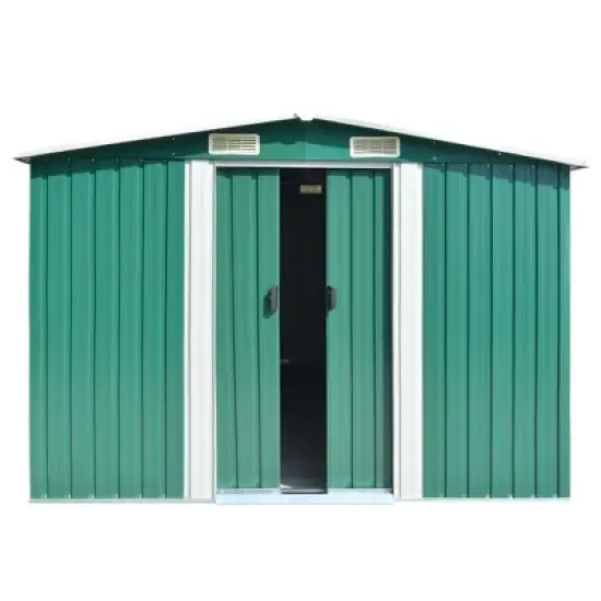 vidaXL Garden Shed Storage House for Tools Backyard Garage Patio Furniture Metal - Green 101.2" x 154.3" x 71.3" image {9}