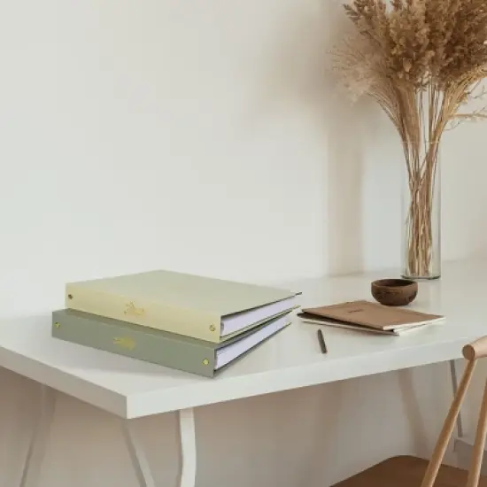 Aesthetic 3 Ring Binder Set of 2 - 1 Inch, Fits Letter Size - Beige-Green with Pockets - For School, Office, Work - Office Products image {3}