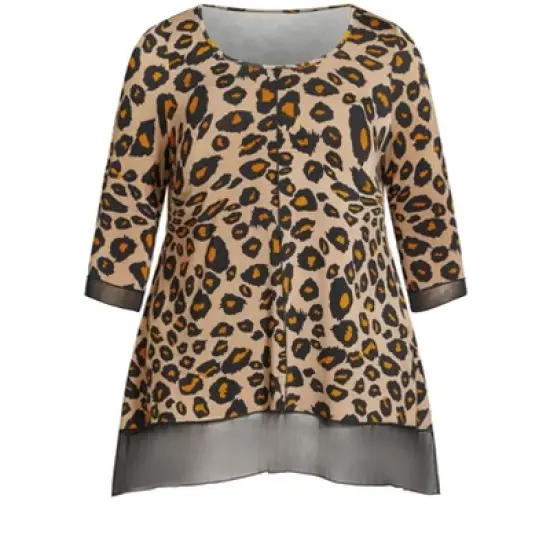 Women's Plus Size Alma Chiffon Hem Tunic - tan leopard | EVANS image {2}