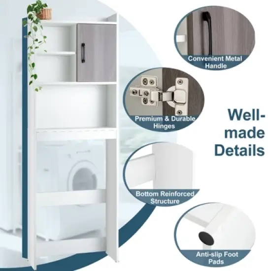Costway Over The Toilet Storage Cabinet Bathroom Space Saver w/ Open Shelves & Door image {5}