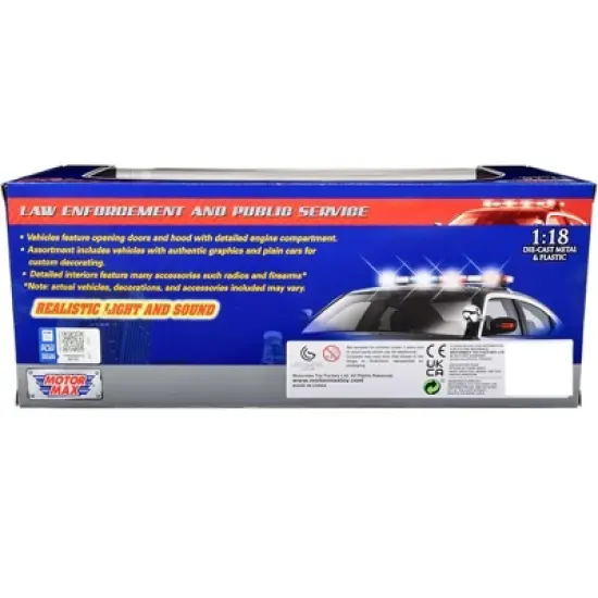 2001 Ford Crown Victoria Police Car Black & White w/ Flashing Light Bar, Front & Rear Lights & Sound 1/18 by Motormax image {1}