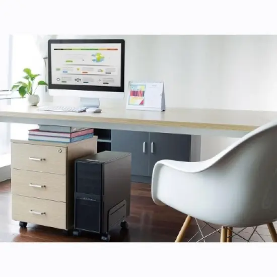 Monoprice Steel Computer Case CPU Tower Mobile Stand - Black Powder-Coated Steel Construction - Workstream Collection image {3}