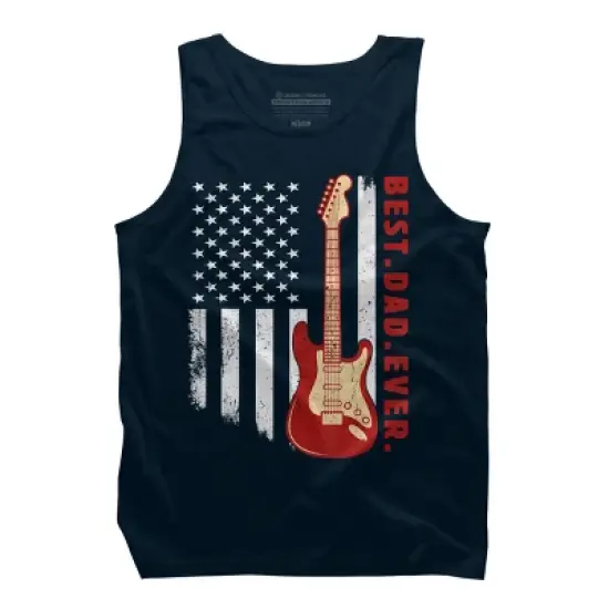 Men's Design By Humans Best Dad Ever Guitar and Flag By MINHMINH Tank Top image {5}