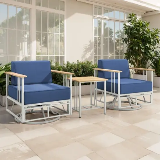 Belord Small Patio Furniture Set with 6" Thick Seat Cushion, Metal Outdoor Swivel Glider Chairs Set of 2 with Side Table, Comfort Thick Foam Cushion image {10}