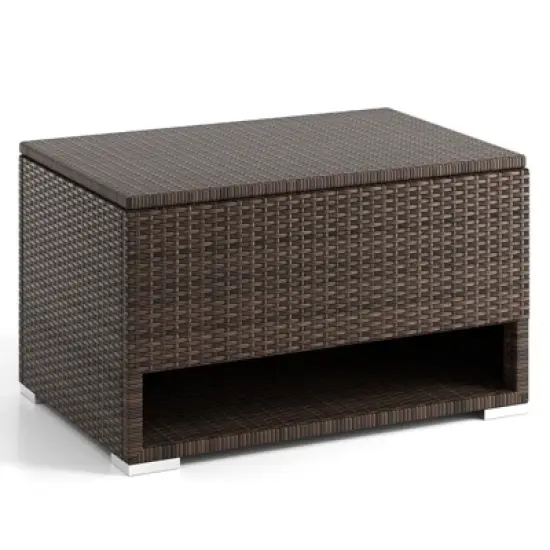 Tangkula 48 Gallon PE Wicker Rattan Deck Box w/ Shoe Rack Outdoor Storage Bin w/ Protective Liner image {9}