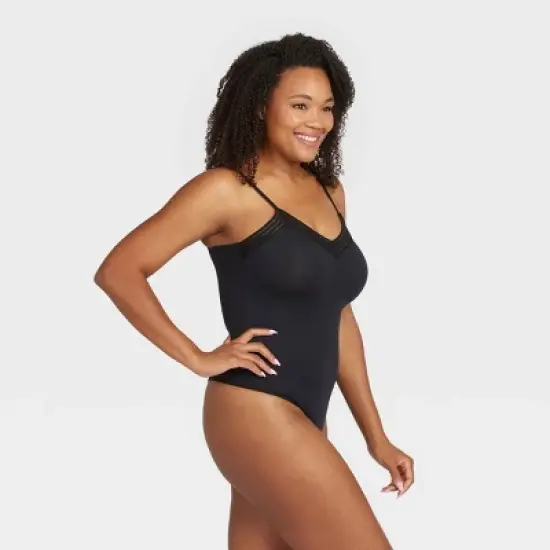 ASSETS by SPANX Women's Lace Trim Thong Bodysuit - Black image {2}