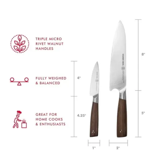 Schmidt Bros Cutlery 2pc Prep Knife Set Delta: Stainless Steel Blades, Wood Handles, Hand Wash, Lifetime Warranty image {4}