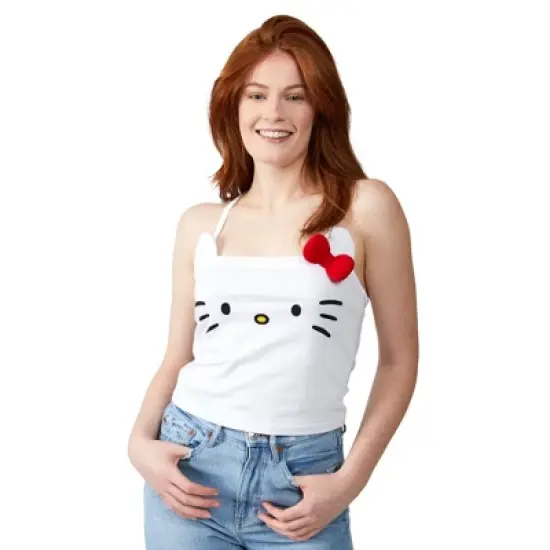 Sanrio Hello Kitty Character Face With Cosplay Bow Sleeveless Women's White Tube Tops image {4}