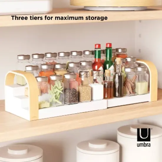 Umbra Bellwood 3-tier Spice Shelf White/Natural: Expandable Spice Organizer & Pantry Shelf, Freestanding Kitchen Storage image {8}