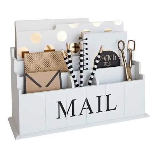 Blu Monaco 3 Tier Wooden Mail Organizer with Mail Printed on Front image {12}