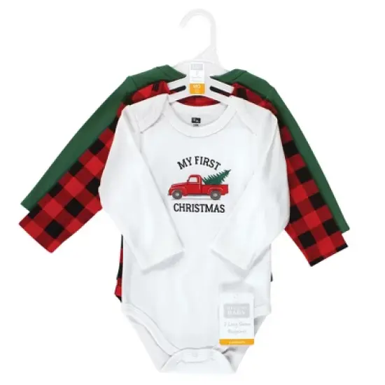Hudson Baby Unisex Baby Cotton Long-Sleeve Bodysuits, Christmas Tree 3-Pack image {1}
