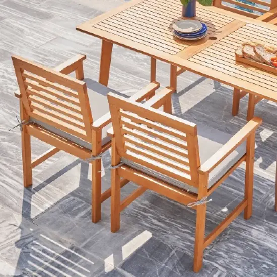 Waimea 5pc Honey Slatted Eucalyptus Wood Patio Dining Set with Cushions - Vifah image {6}