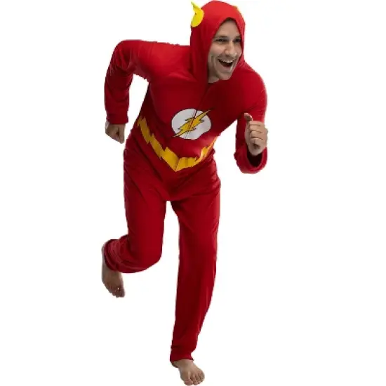 DC Comics Mens' Superhero Character Hooded Union Suit Footless Pajamas Costume image {1}