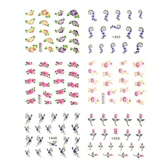 Wrapables Nail Art Water Nail Stickers Water Transfer Stickers / Nail Art Tattoos / Nail Art Decals, Floral (6 Sheets) image {1}