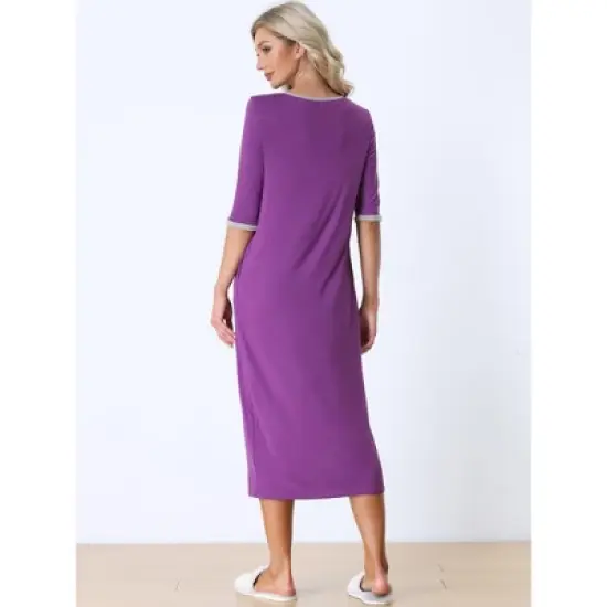 cheibear Womens Sleepwear Lounge Long Dress with Pockets Soft Nightshirt Pajama Nightgown image {2}