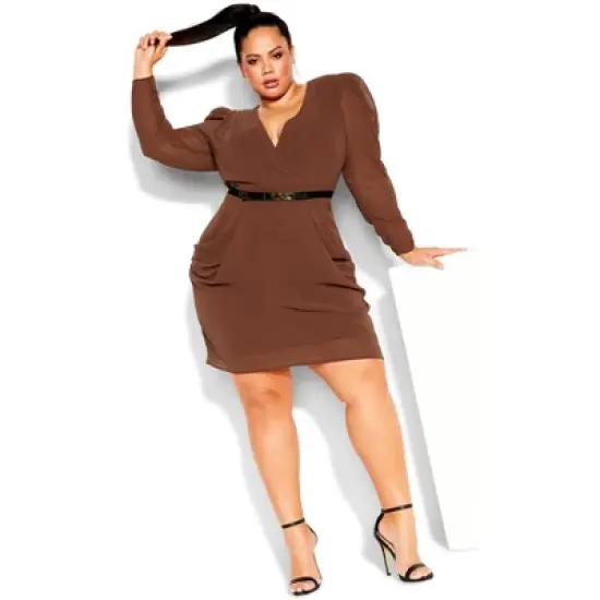 Women's Plus Size Wrap Affair Dress - truffle | CITY CHIC image {1}