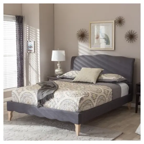 Queen Fannie French Classic Modern Style Polyester Fabric Platform Bed Dark Gray - Baxton Studio image {4}