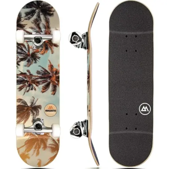 Magneto Skateboard | Maple Wood | ABEC 5 Bearings | Double Kick Concave Deck | For Beginners, Teens & Adults (Palm Trees) image {8}