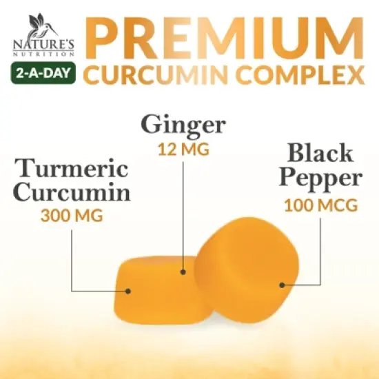 Turmeric Gummies with Black Pepper & Ginger for Best Absorption, 95% Curcuminoids Tumeric Curcumin - 120 Gummies By Nature's Nutrition image {6}