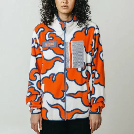 Naruto Orange Cloud Pattern White Men&rsquo;s Zip-Up Fleece Jacket image {2}
