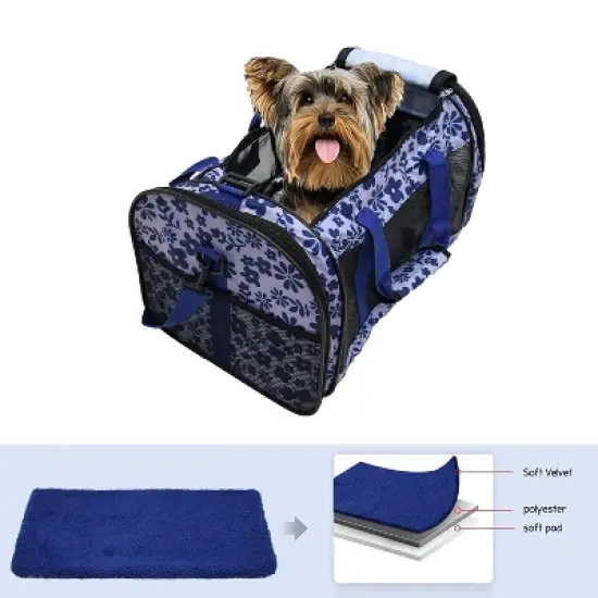GOOPAWS Soft-Sided Small Dog Cat Carrier Bag, Floral Print Blue, 19'' image {8}
