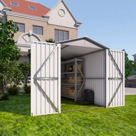 Spacious Metal Outdoor Storage with Window, Weather-Resistant Design, Ideal for Motorcycles, Tools, and Equipment Organization - Coolbibila image {4}