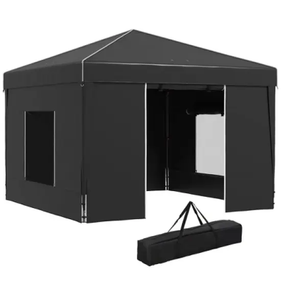 Gulches 9.7' x 9.7' Pop Up Canopy with Sidewalls, Portable Tent with 2 Mesh Windows & Reflective Strips, Includes Carry Bag for Outdoor Events (Black) image {10}