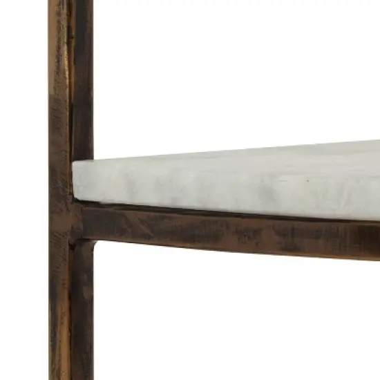 33.5" Bainville Modern Glam Handcrafted Marble Half Round Etagere Bookcase Natural White/Antique Brass - Christopher Knight Home image {3}