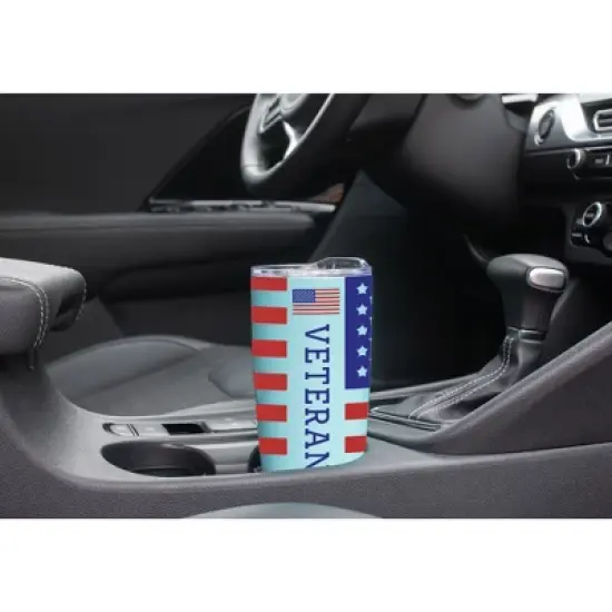 100 North 20 Ounce Stainless Steel On the Go Travel Tumbler With Push Top Lid, American Flag Veteran Teal image {2}