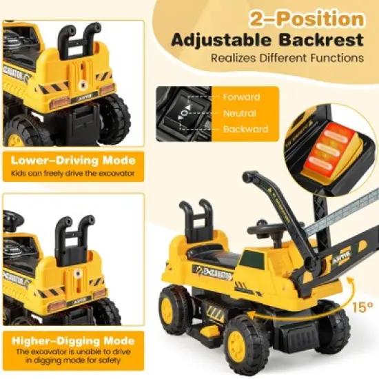 Costway Kids Ride on Excavator Digger Electric Construction Vehicles with  Lights & Music image {4}