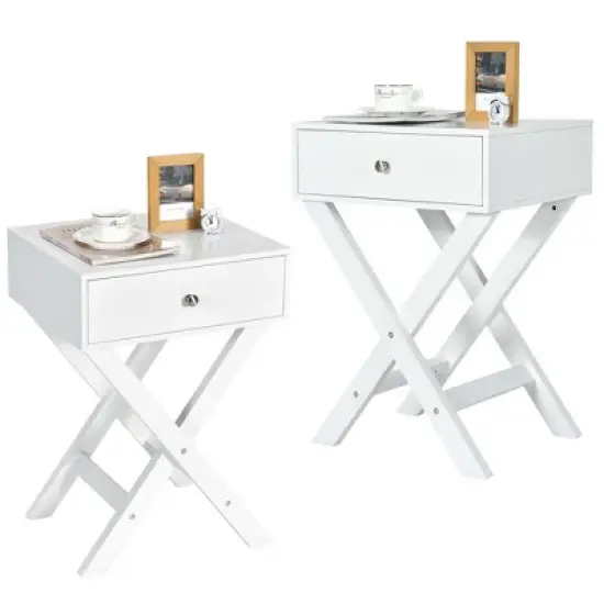 Costway Set of 2 X-Shaped Nightstand Side End Table Bedside Table w/ Drawer image {6}