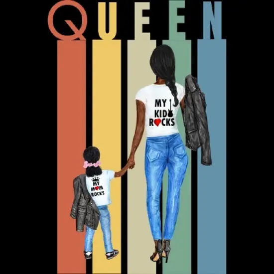 Junior's Design By Humans Mother's Day Black Mom Queen Retro Stripes By duron4 T-Shirt image {1}