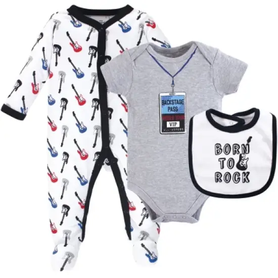 Little Treasure Baby Boy Sleep and Play, Bodysuit and Bib, Born To Rock image {1}