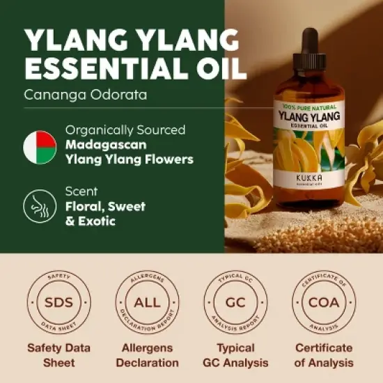 Ylang-Ylang Essential Oil (4 Fl Oz / 118 ml) -KUKKA Ylang-Ylang Oil for Diffuser & Skin - DIY Soap Making image {4}
